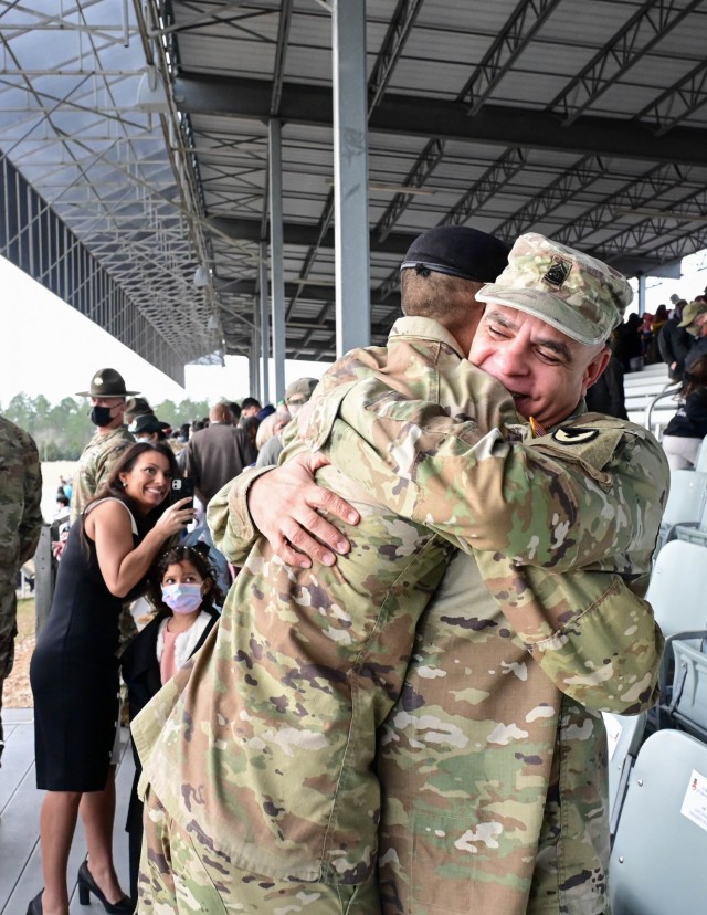 CSM Alberto Delgado delivers keynote message at son&#39;s Basic Combat Training graduation ceremony