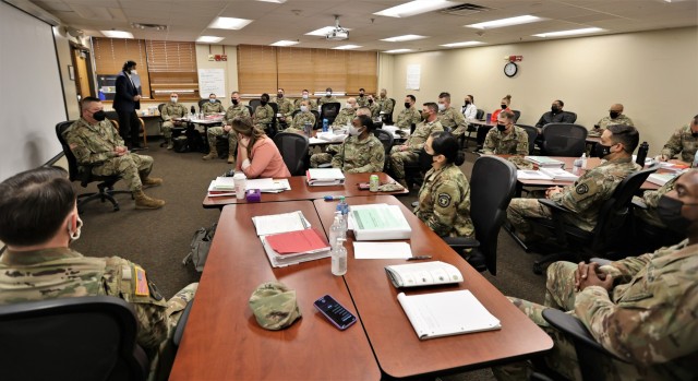 Fort Knox Garrison Command Sgt. Maj. William Fogle talks to the Master Resiliency Training graduating class Feb. 11, 2022.