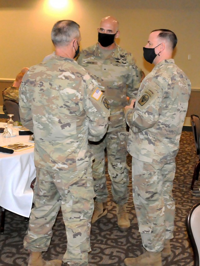 Maj. Gen. Thomas Drew, commanding general, Human Resources Command, offers talent management advice for Fort Polk leaders, May 7, 2021, at Fort Polk, Louisiana. 