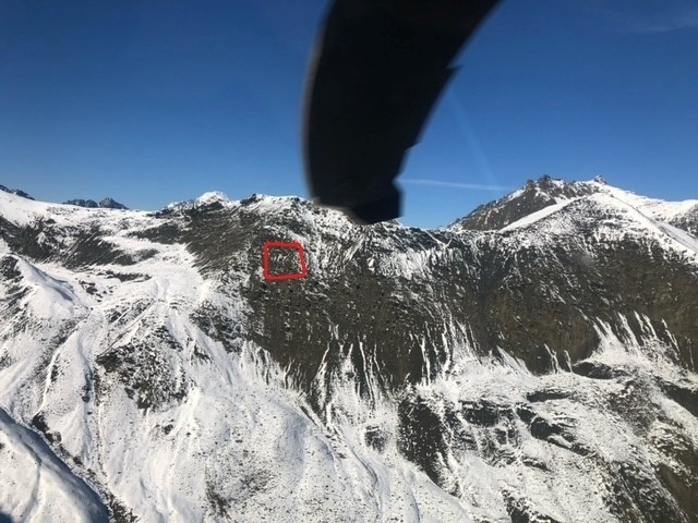 Four members of the Alaska Army National Guard’s Golf Company, Detachment 1, 2-211th General Aviation Support Battalion, received the 2021 Rescue of the Year award for rescuing a sheep hunter stranded for two days at 5,750 feet on a 3-by-3-foot ledge on a 50-degree slope near Cottonwood Creek in the Knik River Valley Sept. 15, 2021.  (Courtesy photo)