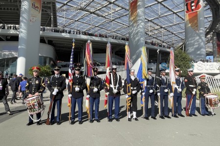 Joint Armed Forces Color Guard presents Colors at Super Bowl LVII