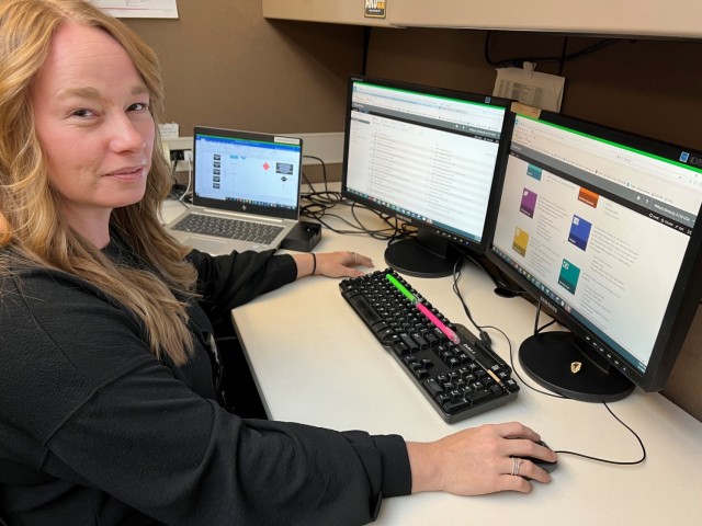 Kimberly Willard, IMCOM G4 engineering systems branch, business operations division, helped develop a centralized SharePoint repository for GFEBS training, which has been introduced to garrisons in the past several months.
