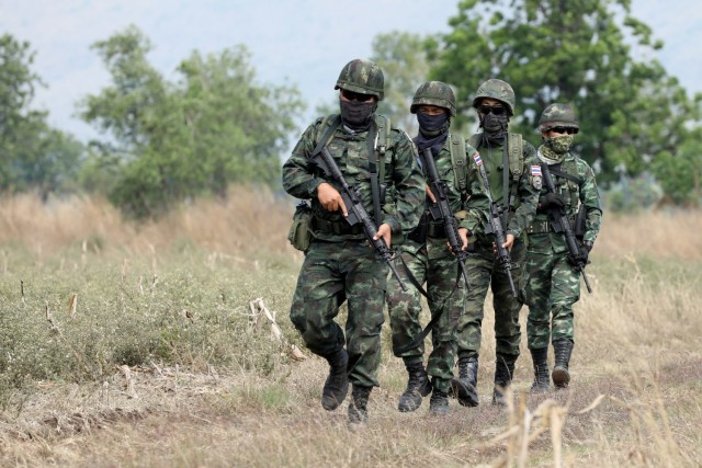 Members of the 112th Infantry Regiment, Royal Thai Army, return to the starting point of their dry fire exercise training as part of Cobra Gold 2022 in the Lopburi Province of the Kingdom of Thailand, Feb. 26, 2022. CG 22 is the 41st iteration of the international training exercise that supports readiness and emphasizes coordination on civic action, humanitarian assistance, and disaster relief. From Feb. 22 through March 4, 2022, this annual event taking place at various locations throughout the Kingdom of Thailand increases the capability, capacity, and interoperability of partnered nations while simultaneously reinforcing our commitment to a free and open Indo-Pacific. (U.S. Army photo by Spc. Andrew Mendoza)