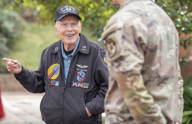 WWII hero chats with ROTC cadet