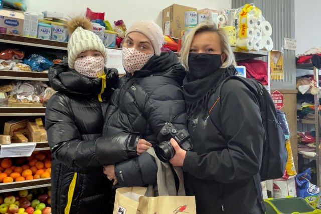 U.S. Army Sgt. 1st Class Anastasia Maynich, right, with cousin Tetiana and 11-year-old Sofiia, March 10, 2022, in Bucharest, Romania. Tetiana and Sofiia fled their home in Odessa, Ukraine, for the safe haven of Romania where Maynich flew to meet...
