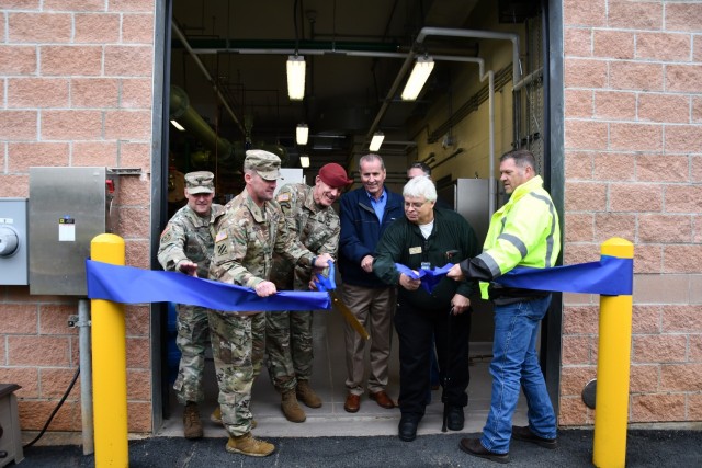 Representatives from Fort Polk command, Fort Polk Directorate of Public Works and American Water cut the ribbon on the South Fort Green Sand Filtration System March 7.