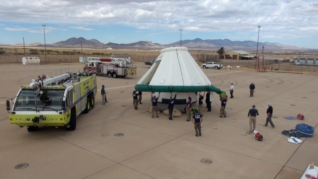 Emergency responders  at Fort Huachuca, Ariz. received training on how to assist Astronauts returning to Earth from the International Space Station