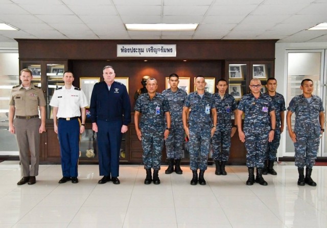 Brig. Gen. Gent Welsh, commander of the Washington Air National Guard, with members of the Kingdom of Thailand military in Thailand March 1, 2022. The Washington Guard and Thailand have been partners under the State Partnership Program for 20...