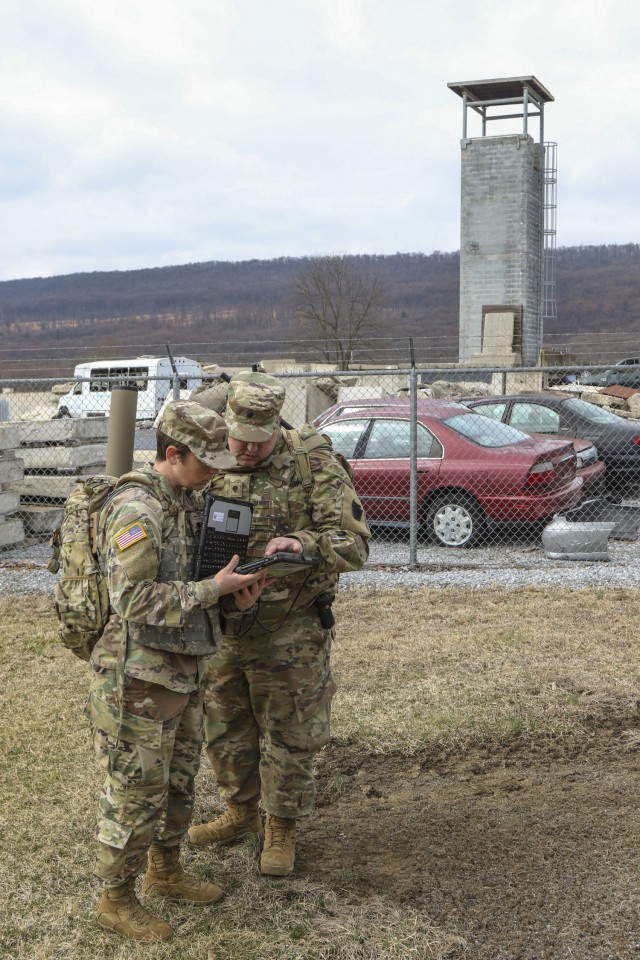 Pa. Guardsmen train March 17 at Fort Indiantown Gap on the new Tactical Dismounted Electronic Warfare and Signals Intelligence (TDEWS) system, which filled a major gap in the training of Soldiers in the intelligence Military Occupational...