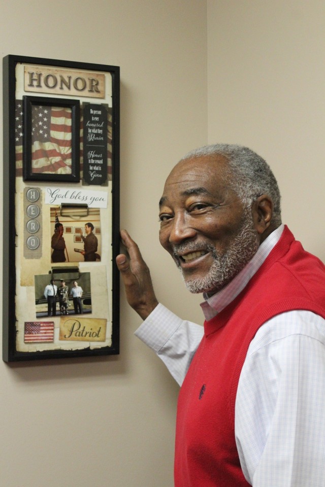 Willie Burton, a retired chief warrant officer three, shows Army mementos in his office at the One Stop building. As operation lead for JROTC, his four-member office overseas programs in Alabama, Mississippi and Louisiana for the Army Cadet Command. 