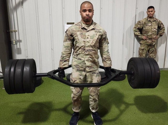 A Soldier assigned to Dental Health Command-Pacific performs a weight deadlift during the Army Combat Fitness Test portion of a Best Warrior Competition. Lifting weights uses the phosphagen energy system described in the article.