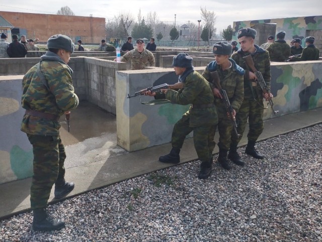  Virginia National Guard Soldiers conduct an infantry tactics exchange and countering unmanned air systems exchange with the Republic of Tajikistan March 7-11, 2022, in Dushanbe, Tajikistan. They were conducted in support of the Department of Defense’s State Partnership Program, in which Virginia and Tajikistan have been partners since 2003. (Courtesy)