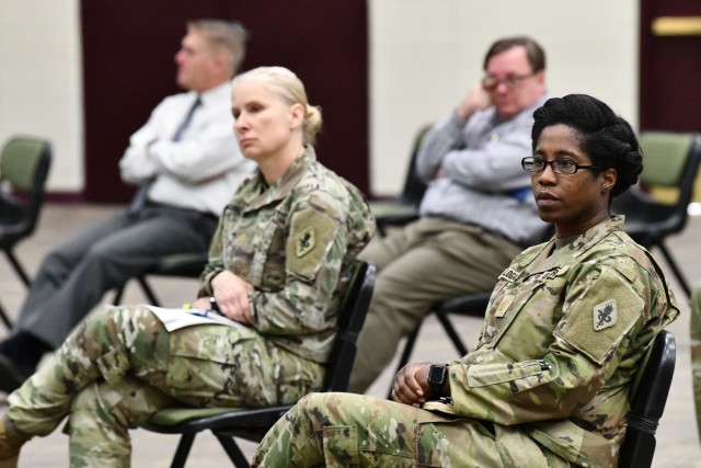 The audience listens to questions during the MEDCoE Voice to the Command listening session focused on the Army's transgender policy.