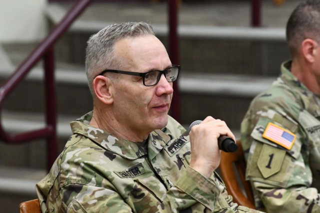 Maj. Gen. Dennis LeMaster, Commanding General U.S. Army Medical Center of Excellence, addresses the audience at the Voice to the Command listening session focused on the Army’s Transgender Policy.