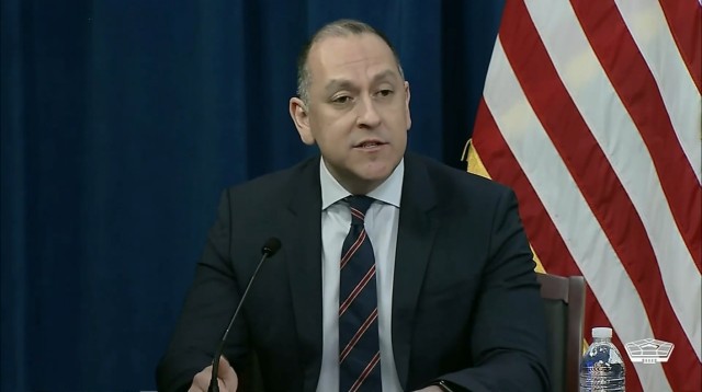 Undersecretary of the Army Gabe Camarillo speaks during the Army&#39;s fiscal year 2023 budget request briefing on March 28, 2022. 