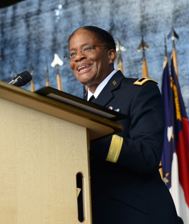 U.S. Army Reserve Brig. Gen. Wanda N. Williams, commander of the 7th Mission Support Command and deputy commander of the 21st Theater Sustainment Command, delivers a speech during the 2021 Kaiserslautern High School commencement ceremony held in Kaiserslautern, Germany, June 2, 2021. Williams was the guest speaker for the Kaiserslautern graduating class of 2021. (U.S. Army photo by Elisabeth Paqué).