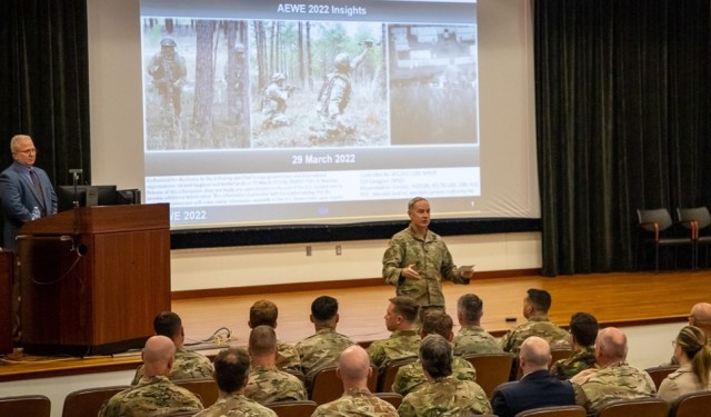 Col. Chris Budihas of the U.S. Army’s Maneuver Battle Lab provides an overview of AEWE 2022.