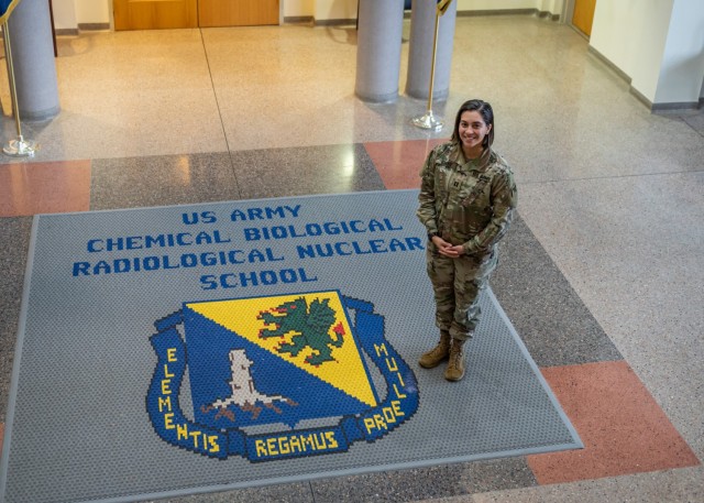 Capt. Sonia Buher, the executive officer to the U.S. Army Chemical, Biological, Radiological and Nuclear School commandant, who recently leveraged her lessons learned in the Army so far, along with her experiences growing up in a Hispanic household, to be a positive example to a female Hispanic high school student.