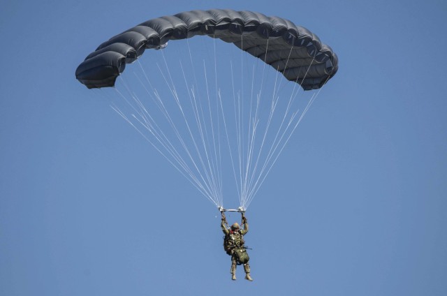 U.S. Army Special Operations Command troops test RA-1 Ram Air parachute automatic activation device