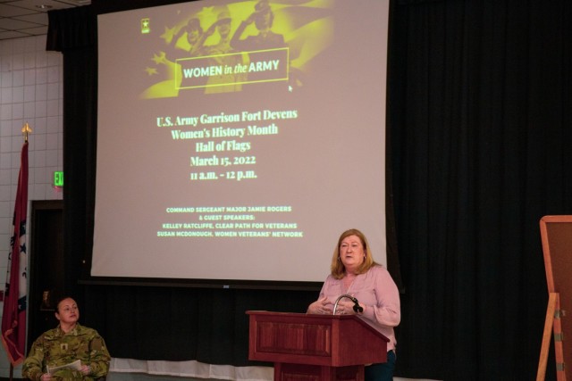 Susan McDonough, Women Veterans&#39; Network Director sharing about her time in the Army and what it means to be a veteran.