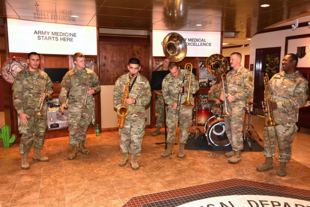 Attendees at the 2022 “Viva Fiesta” Leader Breakfast hosted in honor of the 2022 Fiesta Court and Fiesta Commission at Fort Sam Houston, Joint Base San Antonio, March 30, 2022, by the U.S. Army Medical Center of Excellence were entertained by the 323d Army Band, Fort Sam’s Own. 