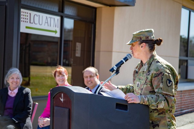 CSM Rogers addressing the attendees at the ribbon cutting event. 