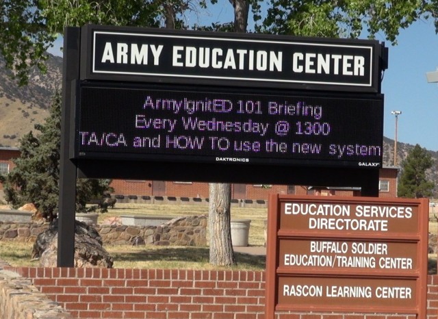 Pictured is the exterior of the Army Education Center where Soldiers can find out how to use education opportunities that are part of their benefits package at Fort Huachuca, Arizona.