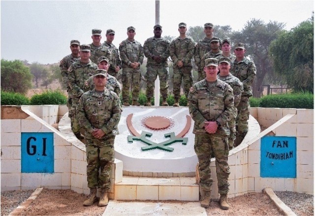 Soldiers from the 138th Regiment (Combat Arms) Indiana Regional Training Institute at concluding ceremonies for Niger Basic Training enhancement in Niamey, Niger, in March 2022. The training enhances the Niger army&#39;s ability to train new recruits. (Courtesy)