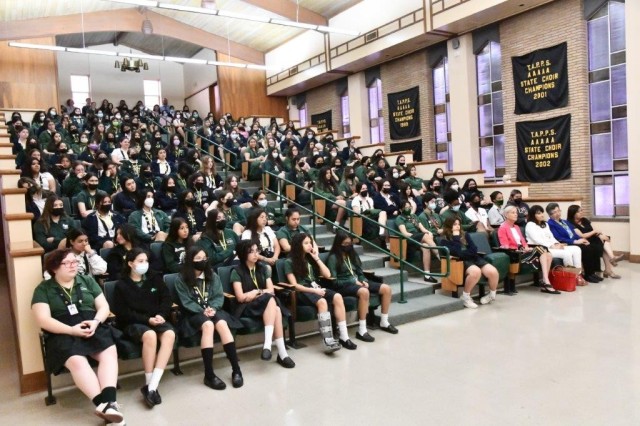 Over 300 Incarnate Word High School students attended the IWHS Science, Technology, Religion, Engineering, Arts & Math (STREAM) speaker panel at IWHS, San Antonio, Texas, April 5, 2022. U.S. Army Medical Center of Excellence’s Col. Shannon Shaw,...