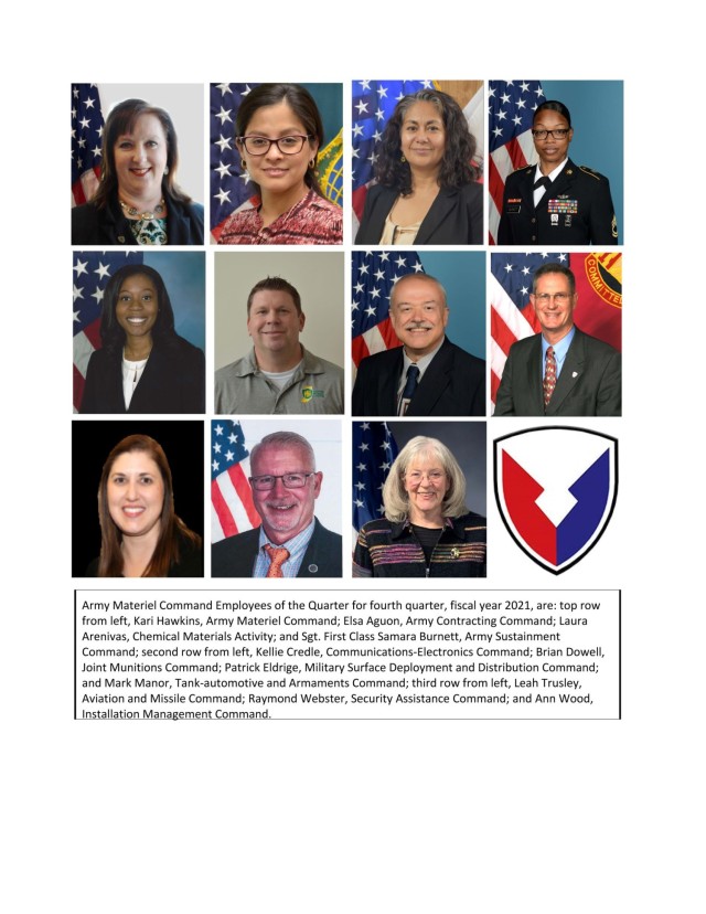 Army Materiel Command announces the Employees of the Quarter for fourth quarter, fiscal year 2021.