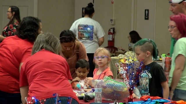 Military Children and their Servicemember parents enjoy the activities at the Thunder Mountain Activity Centre during a Month of the Military Child event.