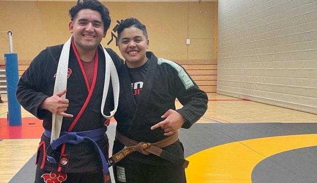 SSG Jourdan Diaz and SGT Eddye Trujillo, volunteer Brazilian Jiu-Jitsu Instructors at Hall of Champions Gym, Smith Barracks, Baumholder.