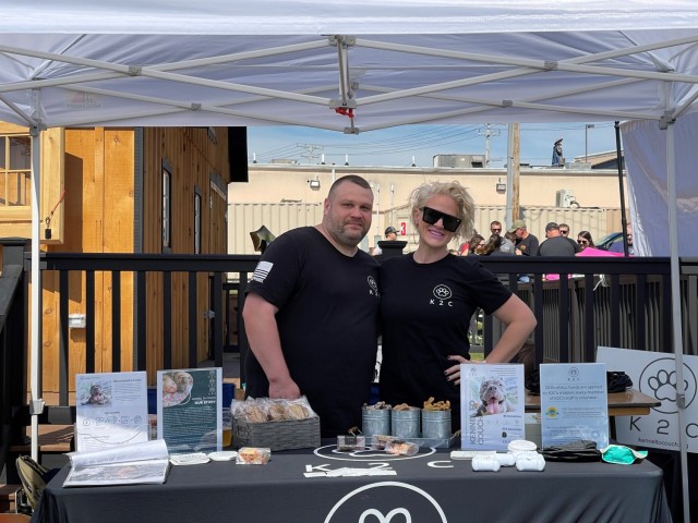 Thomas Bohne and Amber Baum at a fundraiser for Kennel to Couch, which began in 2019. Its mission is two-fold – prevent pit bulls from being euthanized and eliminate the stereotype about the breed.