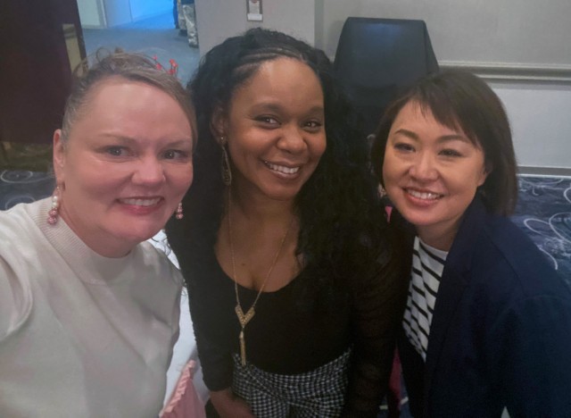 Terry Owens, left, a former Soldier and spouse of a U.S. Army Japan civilian, poses for a photo with Lucinda Ward and Rika Ueda, who all helped organize a luncheon in support of Women&#39;s History Month at Camp Zama, Japan, March 22, 2022. Owens regularly volunteers in the local community and believes even the smallest selfless acts can help create a more positive environment. 