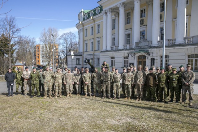 The U.S. Estonian Fires Seminar in Tallinn, Estonia, April 18-22, 2022, was hosted by the Estonian Defense Force and developed by the U.S. 41st Field Artillery Brigade based in Grafenwoehr, Germany. The fires Seminar allowed artillery professionals from the U.S. and Estonia to learn how each other’s targeting and artillery processes work to include U.S. Marines and Airmen as well as British and Danish Artillery officers from the NATO Enhanced Forward Presence Battle Group Estonia. (U.S. Army photo by Maj. Joe Bush)