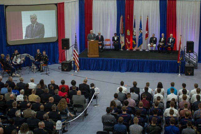 Missouri Governor Mike Parson offers words of appreciation to students being honored for choosing to serve in the military following graduation at the first Community Salute to Service event, held in 2019 at Waynesville High School. This year&#39;s event is scheduled to take place at 6 p.m. May 11 at Waynesville High School’s Tiger Stadium. 