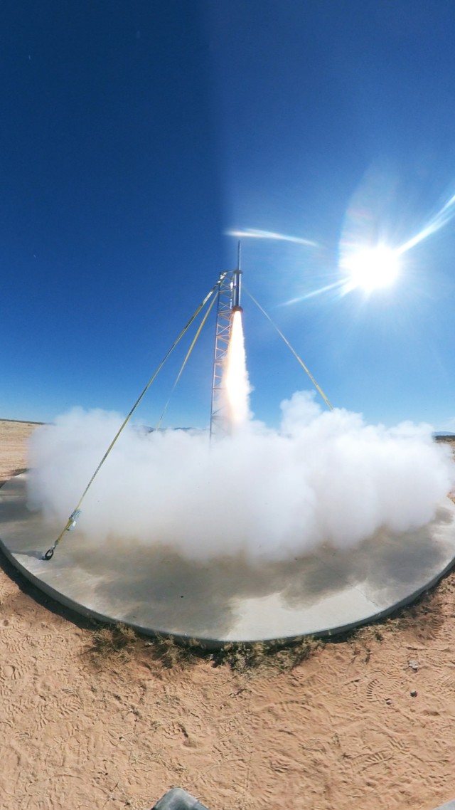 U.S. Military Academy student-led Space Engineering and Research Rocket Program launch a two-staged rocket April 18, 2022 at Spaceport America, New Mexico. The rocket traveled at nearly 4000 mph and reached a max altitude of 90km. 


