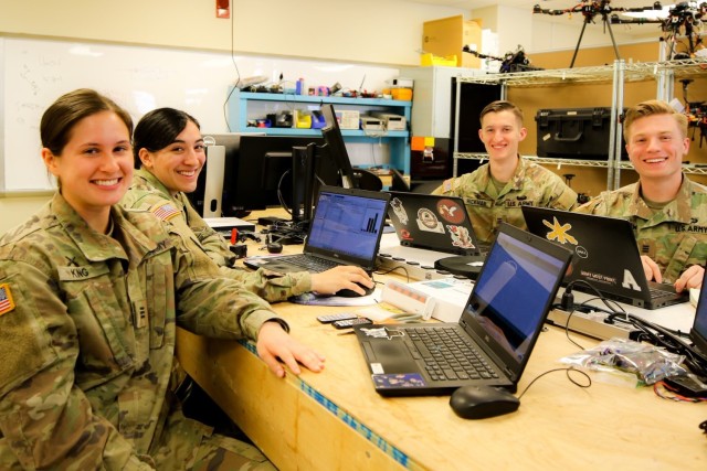 U.S. Military Academy Cadets from &#34;Team Night Storkers&#34; are presenting an improved design of the &#39;Autonomous, Adaptable Cargo Delivery system&#39; for Projects Day 2022, April 28, 2022, at the U.S. Military Academy, N.Y.