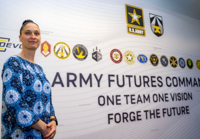 Lt. Col. Jacqueline Newell at U.S. Army Futures Command offices in Round Rock, Texas.