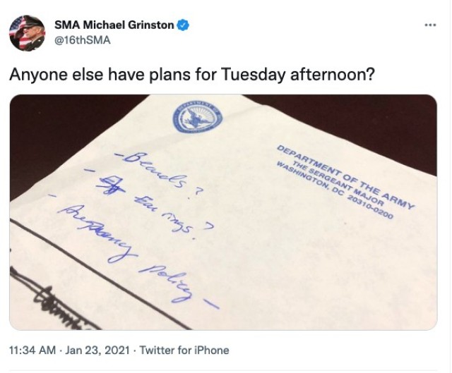 SMA Michael Grinston&#39;s Jan. 23, 2021 Tweet.