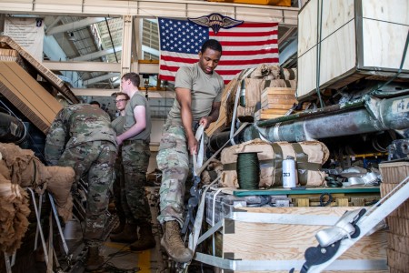 Soldiers assigned to 173rd Airborne Brigade secure an M119 Howitzer and a M1097R1 Humvee onto a 32-ft pallet at Aviano Air Base, Italy, May 10, 2022, for an air drop into Latvia as  part of Exercise Swift Response 22. 

Swift Response is an annual U.S. Army Europe and Africa multinational training exercise that takes place this year in Eastern Europe, the Arctic High North, Baltics, and Balkans from May 2-20.