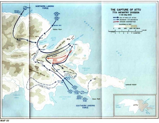 7th Infantry Division Capture of Attu Map.