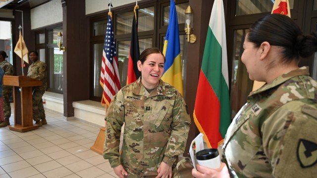 Capt. Gabriela Montanez met with Headquarters, Headquarters Company Soldiers after assuming command of HHC. 