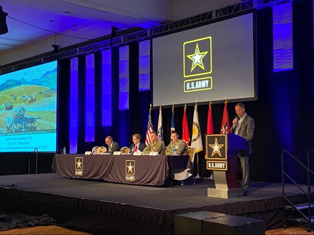Mr. John Howell (2nd from left), APEO for networks, cyber and services at PEO EIS, participates in the Unified Network Operations panel at TEM 8 in Philadelphia on May 9, 2022.
