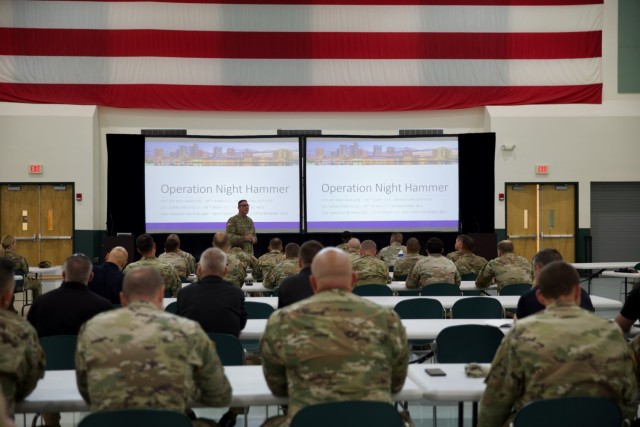 Florida Army National Guard Lt. Col. Mark Bianchi, 48th Civil Support Team commander, briefs local, state and federal authorities and CST teams from New York, Illinois, Georgia and North and South Carolina at C.W. Bill Young Armed Forces Reserve...