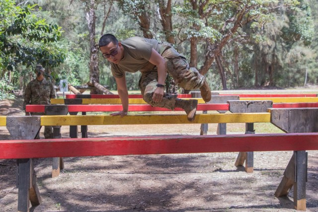 Pvt. Martinez runs the &#34;Hip Up&#34; obstacle