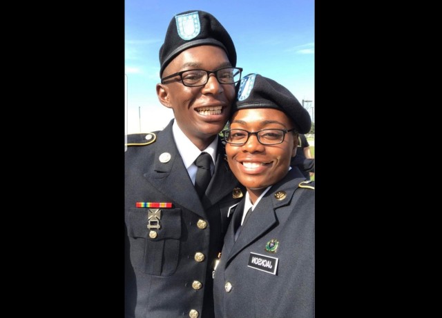 Antavius Matthews, left, who is now a specialist assigned to the 35th Combat Sustainment Support Battalion at Camp Zama, Japan, poses for a photo with a friend. Matthews is one of many LGBTQ Soldiers who have been able to openly serve since 2011 after the repeal of the Defense Department’s “Don’t Ask, Don’t Tell” policy. Every June, the military now recognizes its LGBTQ personnel for their service in honor of National Pride Month.
