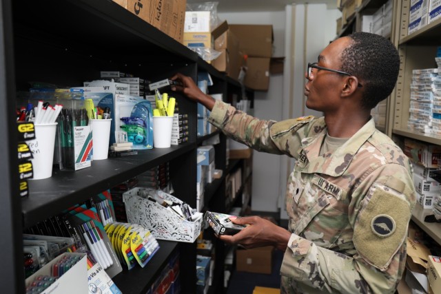 Spc. Antavius Matthews, a supply specialist assigned to the 35th Combat Sustainment Support Battalion, restocks a shelf inside the unit supply room at Camp Zama, Japan, May 25, 2022. Matthews is one of many LGBTQ Soldiers who have been able to openly serve since 2011 after the repeal of the Defense Department’s “Don’t Ask, Don’t Tell” policy. Every June, the military now recognizes its LGBTQ personnel for their service in honor of National Pride Month.
