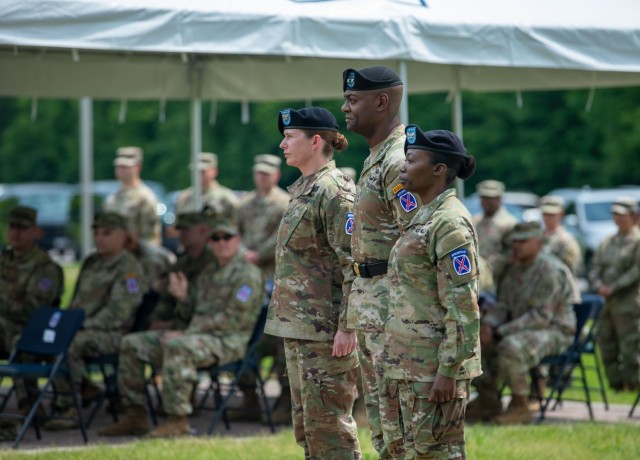 Maj. Gen. Milford H. Beagle Jr., center, commanding general for the 10th Mountain Division (LI), serves as the reviewing officer for the 10th Mountain Division Sustainment Brigade change of command ceremony, May 31, 2022, at Memorial Park on Fort...