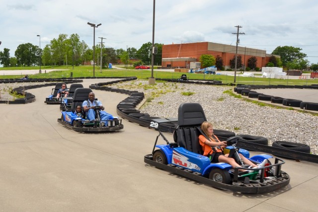 Patrons enjoy go-karting today at the Fort Leonard Wood Rec Plex. The facility opened over Memorial Day weekend and features a variety of recreation options for the whole family, including a pool, splash pad, go-karts, miniature golf course and a snack bar. 